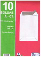 SOBRE BOLSA AC4 BLANCO 229X324 P/10 TIRA SILICONA | 1 UNIDADES | (SAM TALLERES MANIPULACION)